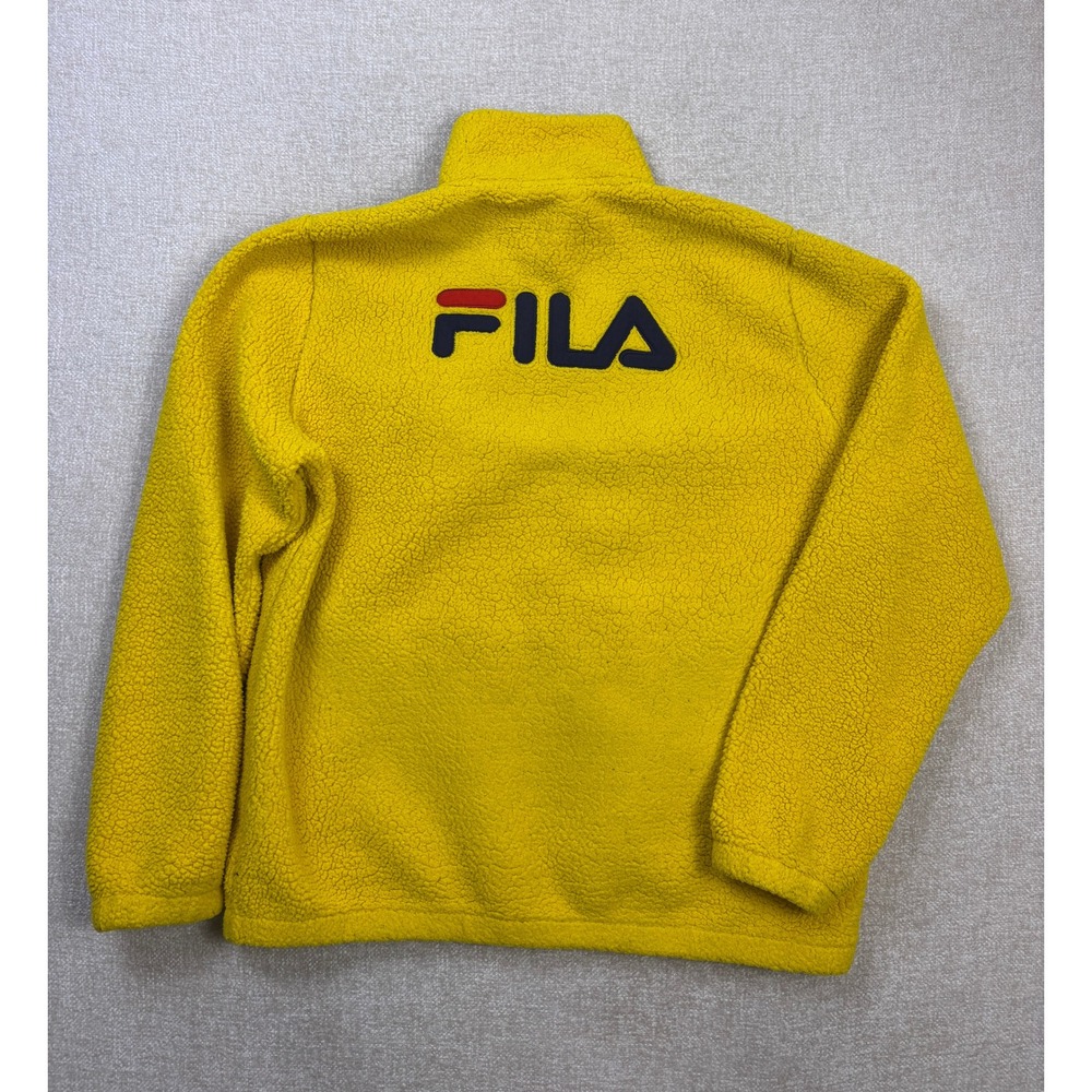 Fila Mens Sherpa Fleece Full Zip Jacket Yellow Large Big Logo Mock Neck